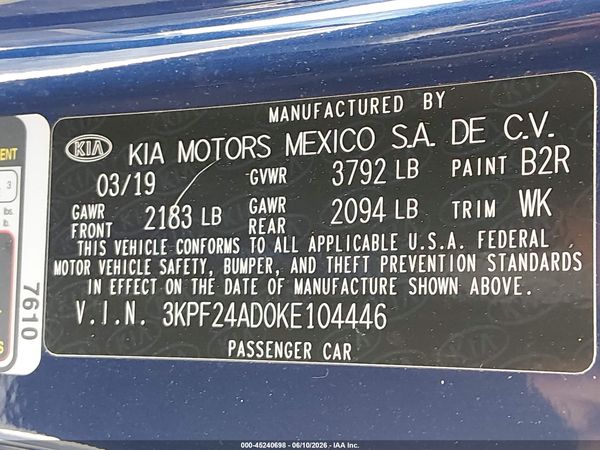 2019 KIA FORTE LXS