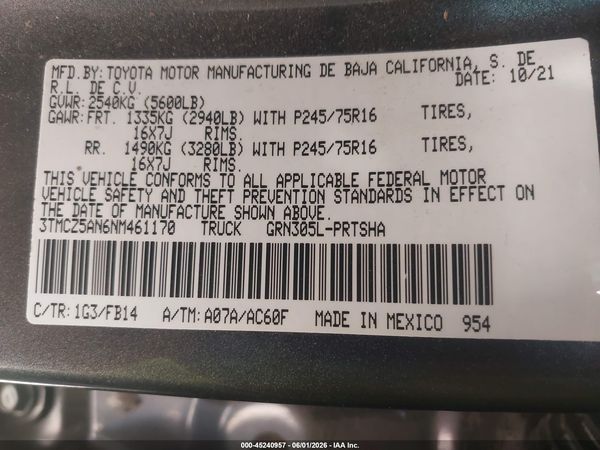 2022 TOYOTA TACOMA SR V6