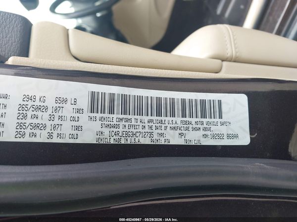 2017 JEEP GRAND CHEROKEE LIMITED 4X2