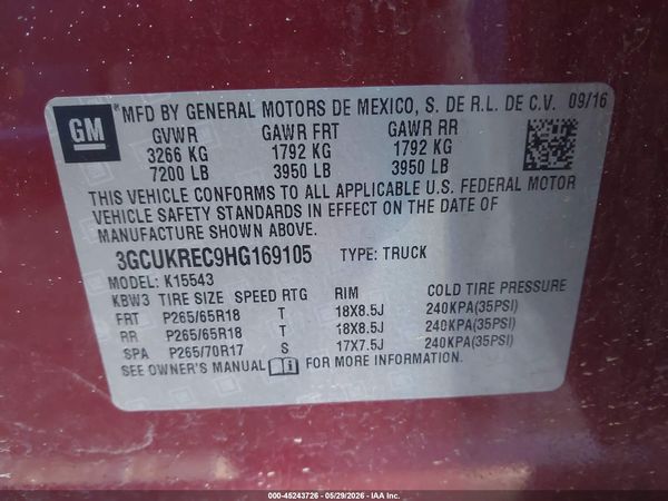 2017 CHEVROLET SILVERADO 1500 2LT — I9