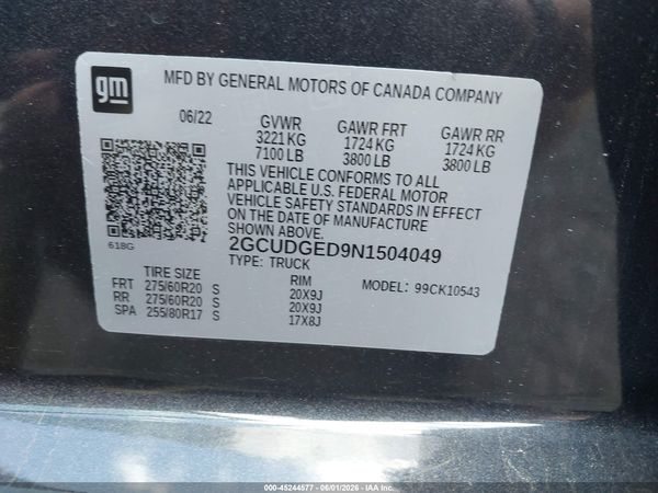 2022 CHEVROLET SILVERADO 1500 4WD  SHORT BED LTZ — I9