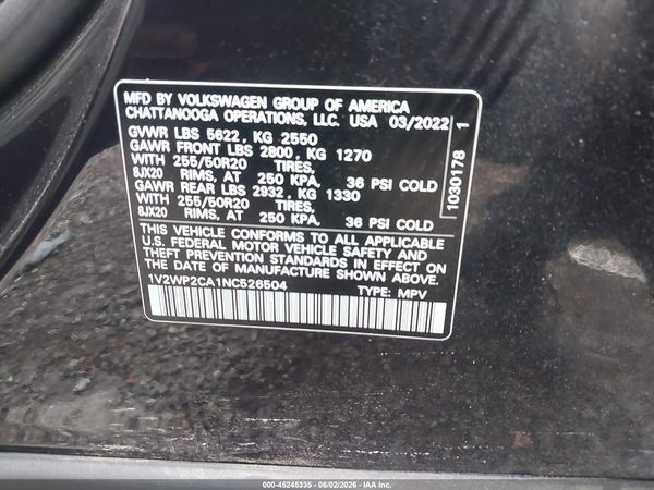 2022 VOLKSWAGEN ATLAS 2.0T SE W/TECHNOLOGY — I9