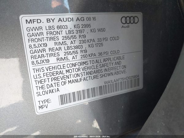 2017 AUDI Q7 3.0T PREMIUM