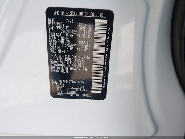2026 NISSAN ARMADA PLATINUM RESERVE — I9