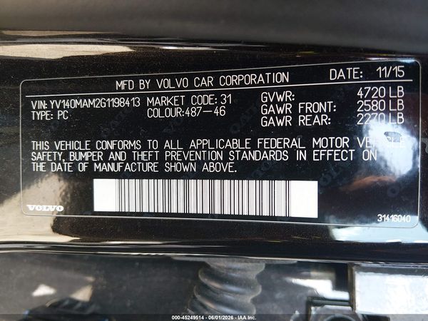 2016 VOLVO S80 T5 DRIVE-E PLATINUM