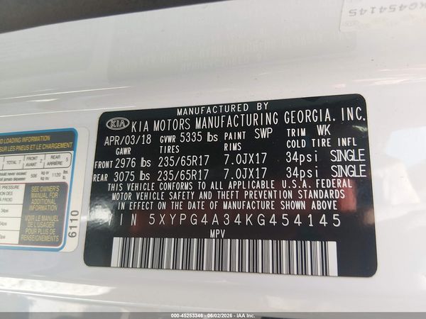 2019 KIA SORENTO 2.4L LX