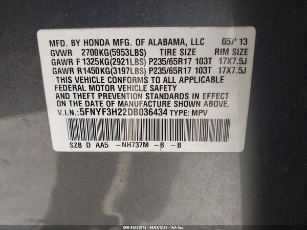 2013 HONDA PILOT LX