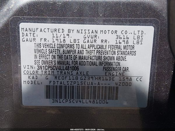 2020 NISSAN KICKS SV XTRONIC CVT