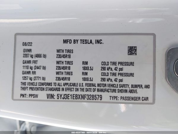 2022 TESLA MODEL 3