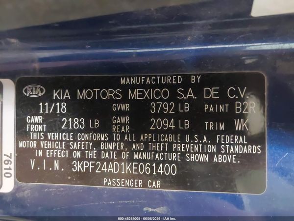 2019 KIA FORTE LXS