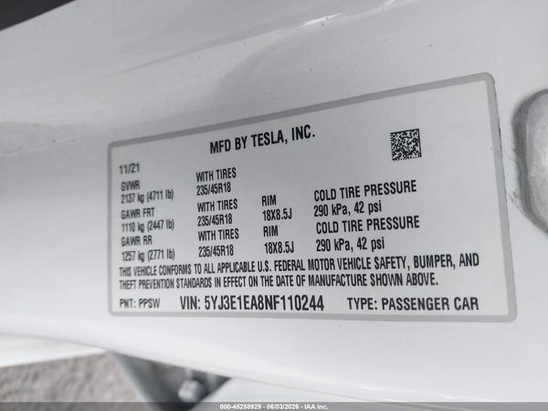 2022 TESLA MODEL 3 REAR-WHEEL DRIVE