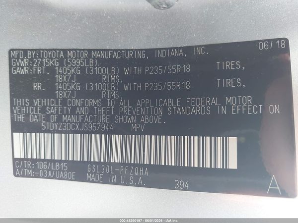 2018 TOYOTA SIENNA LIMITED 7 PASSENGER — I9