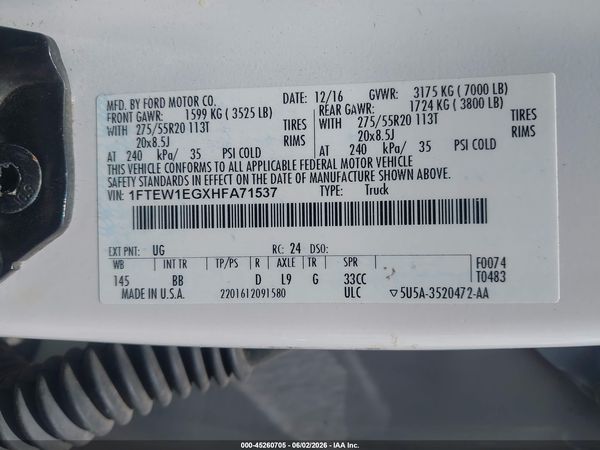2017 FORD F-150 PLATINUM