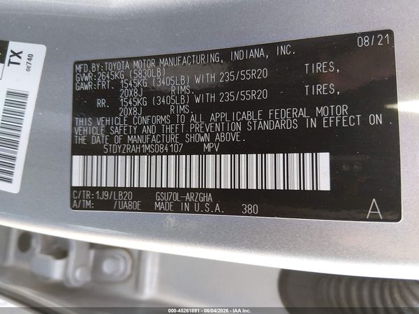 2021 TOYOTA HIGHLANDER LIMITED