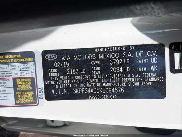 2019 KIA FORTE LXS