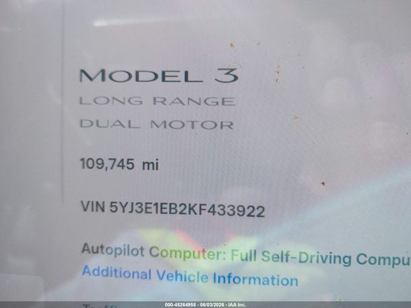 2019 TESLA MODEL 3 LONG RANGE/PERFORMANCE