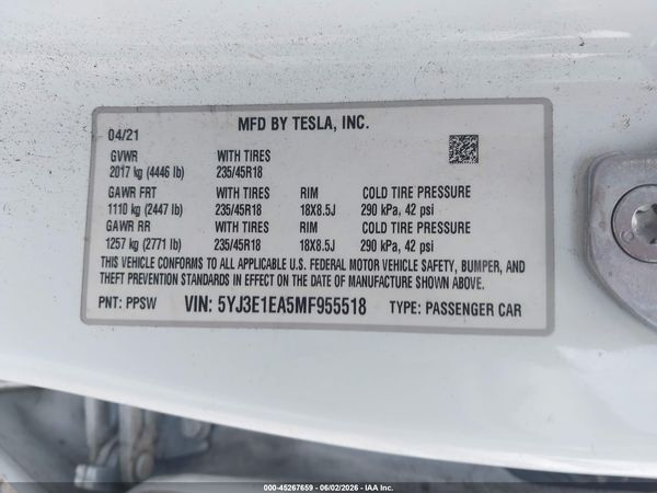 2021 TESLA MODEL 3