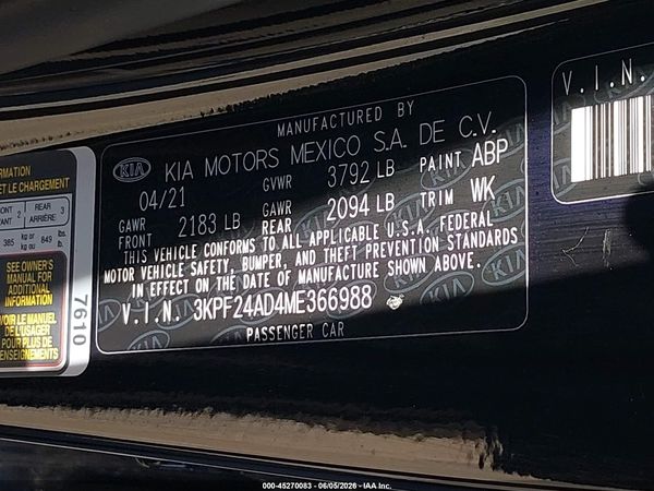 2021 KIA FORTE LXS