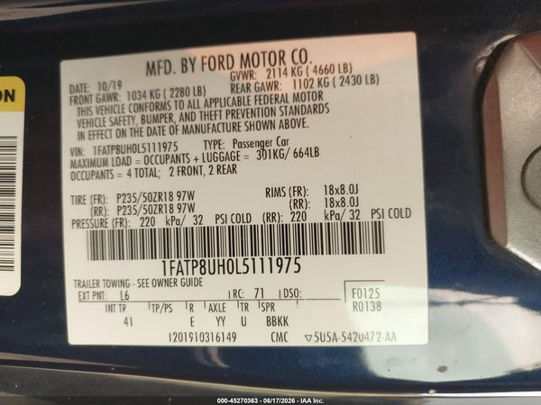 2020 FORD MUSTANG ECOBOOST PREMIUM