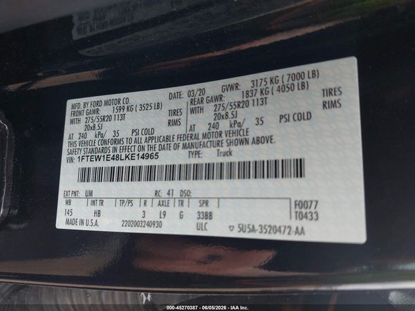 2020 FORD F-150 LARIAT
