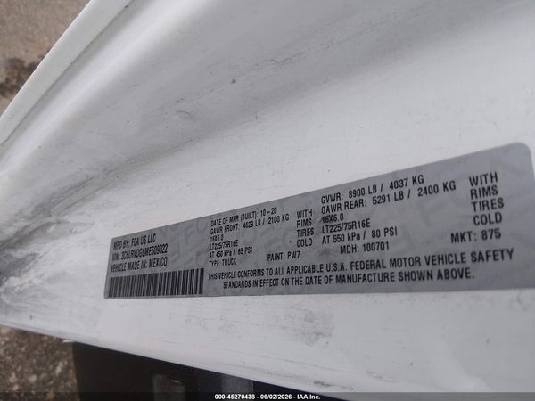 2021 RAM PROMASTER 2500 HIGH ROOF 159 WB