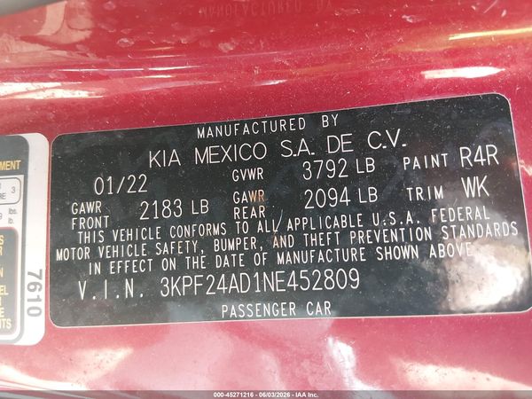 2022 KIA FORTE LXS