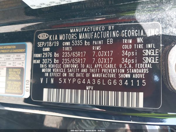2020 KIA SORENTO 2.4L L