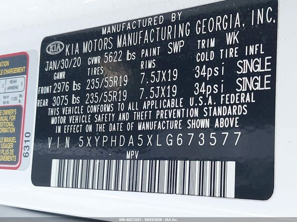 2020 KIA SORENTO 3.3L EX