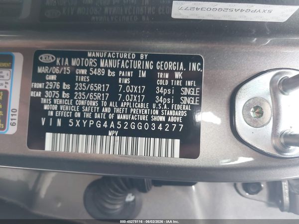 2016 KIA SORENTO 3.3L LX