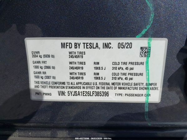 2020 TESLA MODEL S