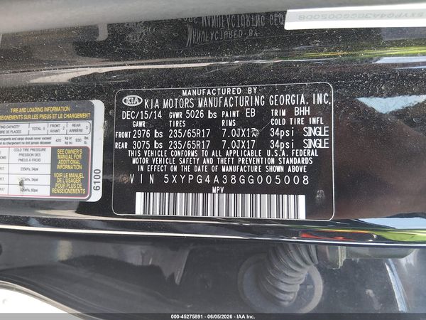 2016 KIA SORENTO 2.4L LX