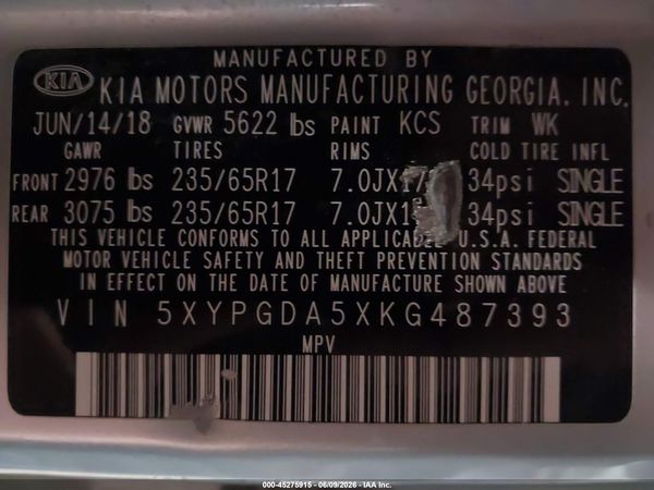 2019 KIA SORENTO 3.3L LX