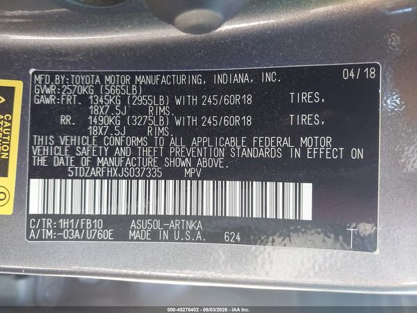 2018 TOYOTA HIGHLANDER LE