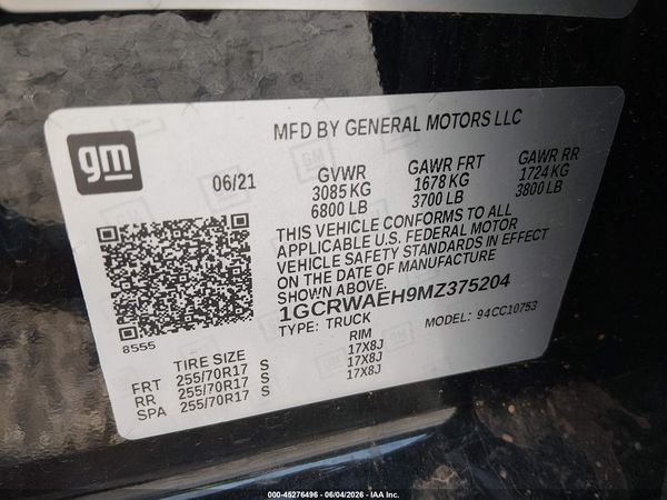 2021 CHEVROLET SILVERADO 1500 2WD  STANDARD BED WT — I9