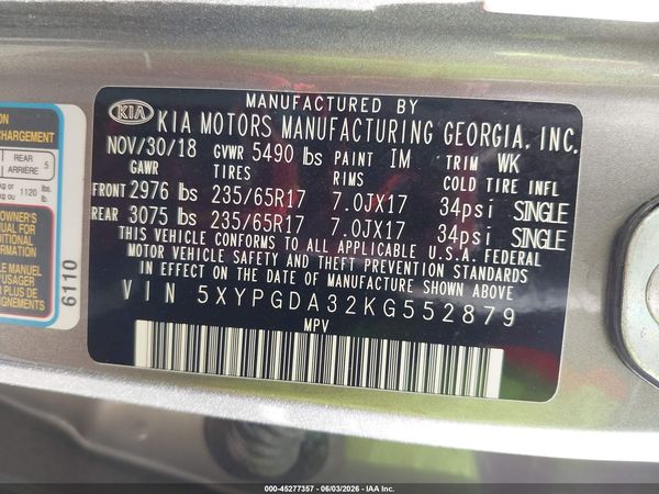 2019 KIA SORENTO 2.4L LX