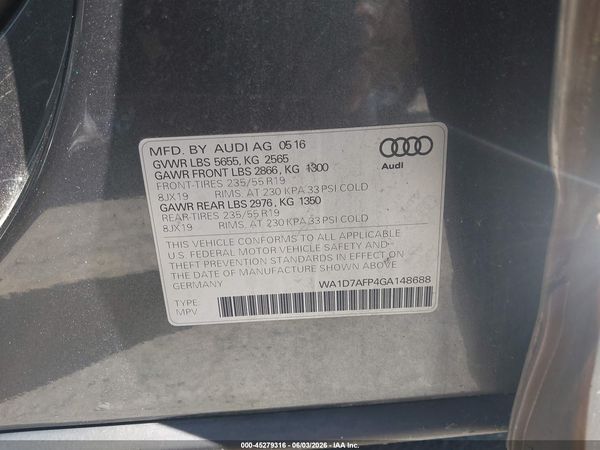 2016 AUDI Q5 3.0T PREMIUM PLUS