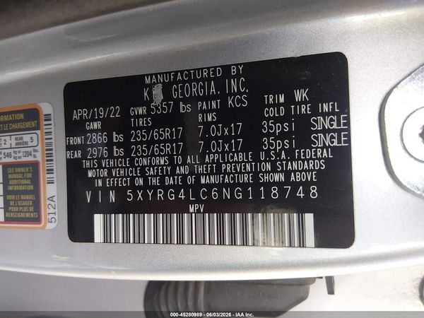 2022 KIA SORENTO LX