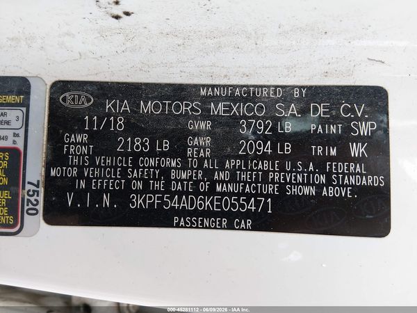 2019 KIA FORTE EX