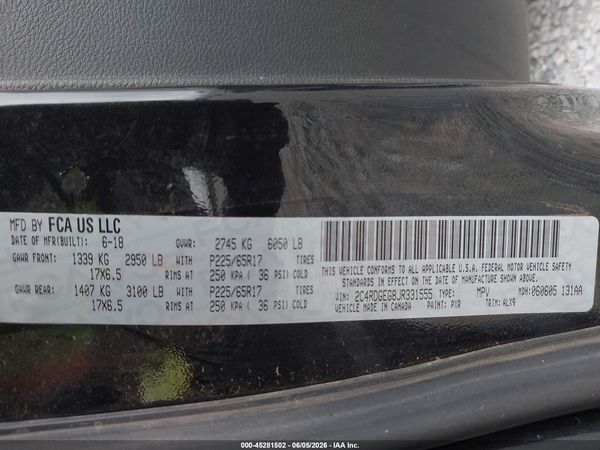 2018 DODGE GRAND CARAVAN GT — I9
