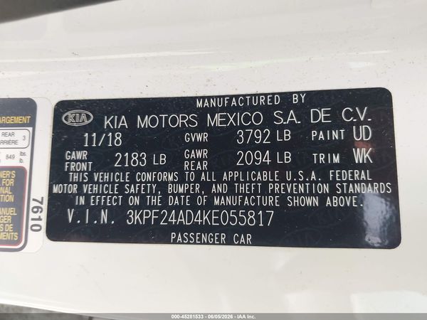 2019 KIA FORTE LXS