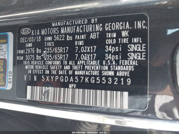 2019 KIA SORENTO 3.3L LX