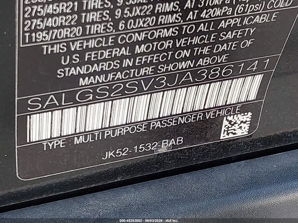 2018 LAND ROVER RANGE ROVER 3.0L V6 SUPERCHARGED HSE
