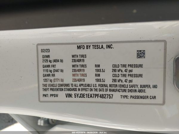 2023 TESLA MODEL 3 REAR-WHEEL DRIVE
