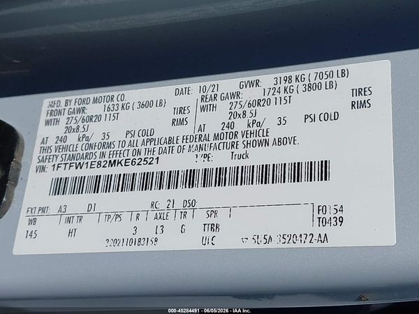 2021 FORD F-150 LARIAT