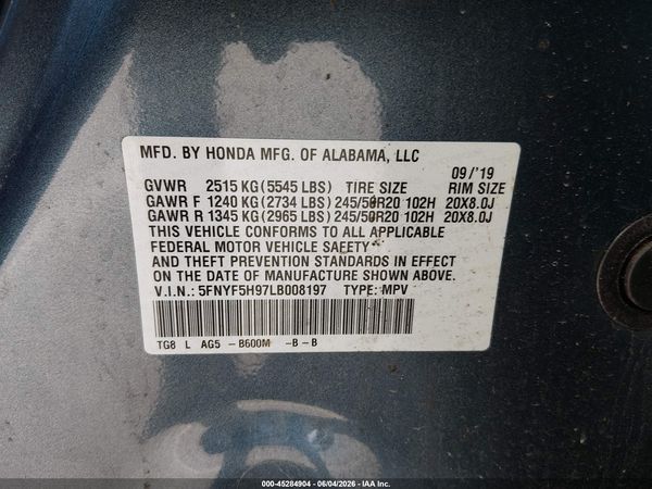 2020 HONDA PILOT 2WD TOURING 8 PASSENGER