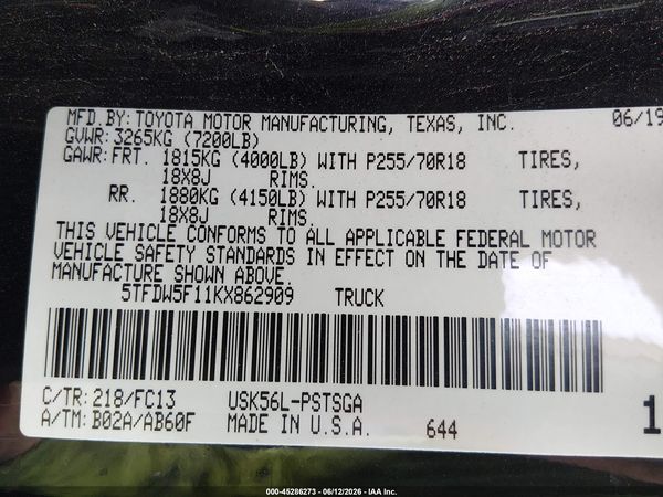 2019 TOYOTA TUNDRA SR5 5.7L V8
