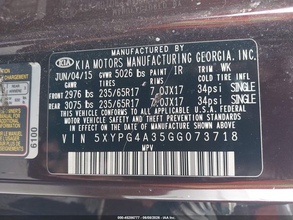 2016 KIA SORENTO 2.4L LX