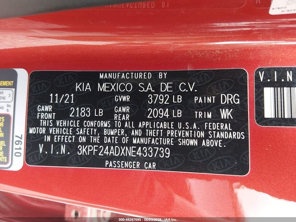 2022 KIA FORTE LXS