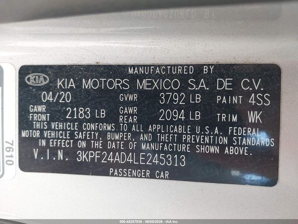 2020 KIA FORTE LXS