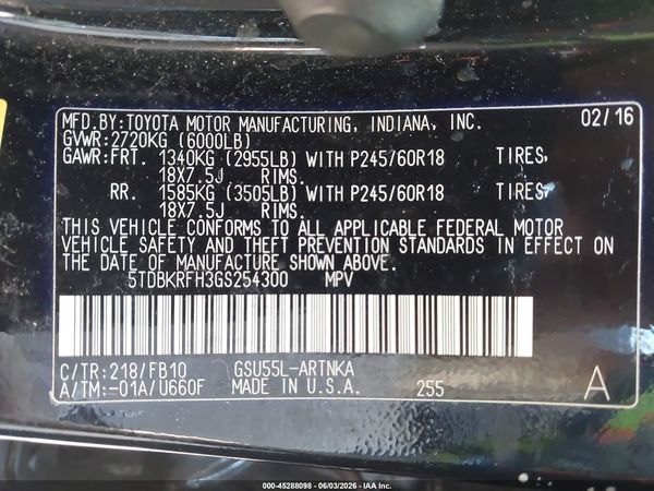 2016 TOYOTA HIGHLANDER LE V6